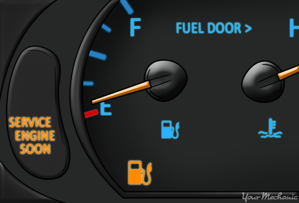 fuel gauge with indicator lights on dash