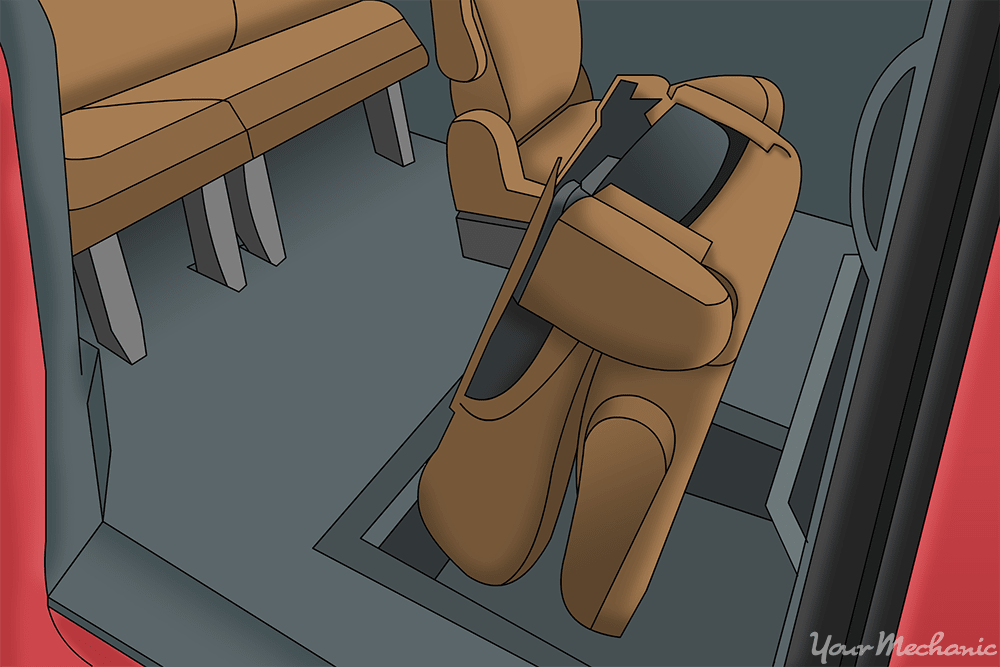 person folding seat into floor compartment