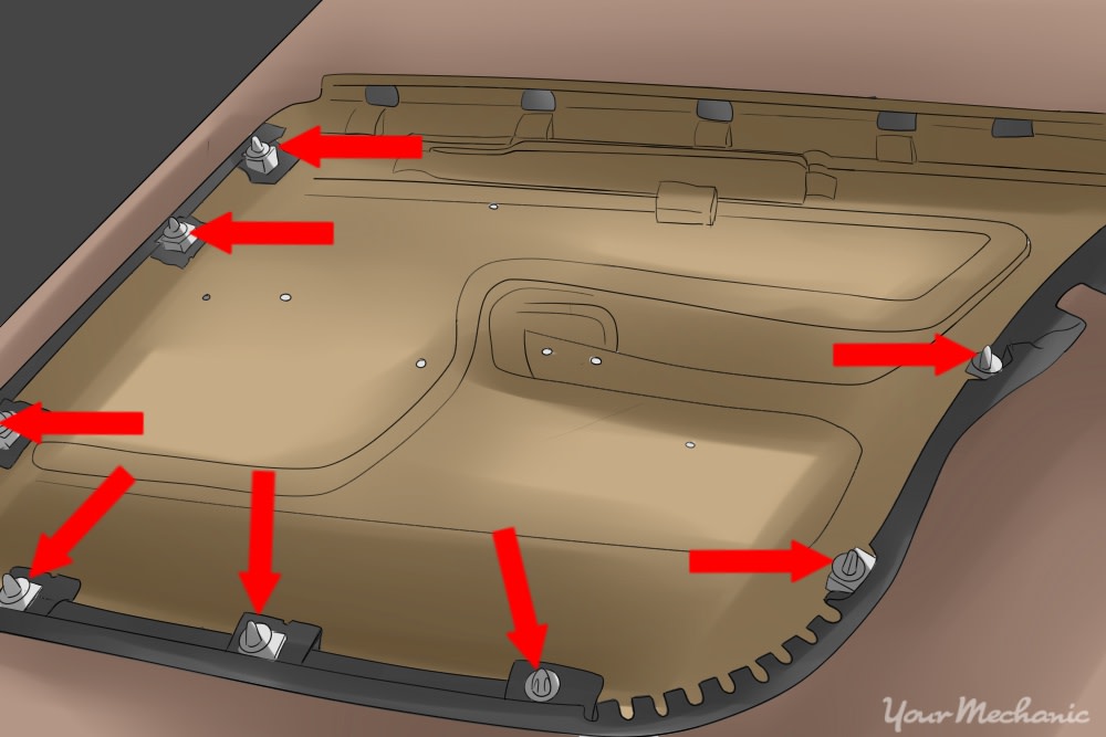 inside of door with arrows pointing at mounting clips