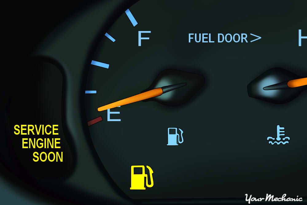 fuel gauge with indicator lights on dash