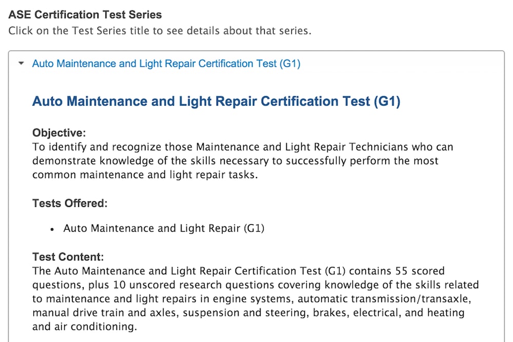 specific test series maintenance and light repair