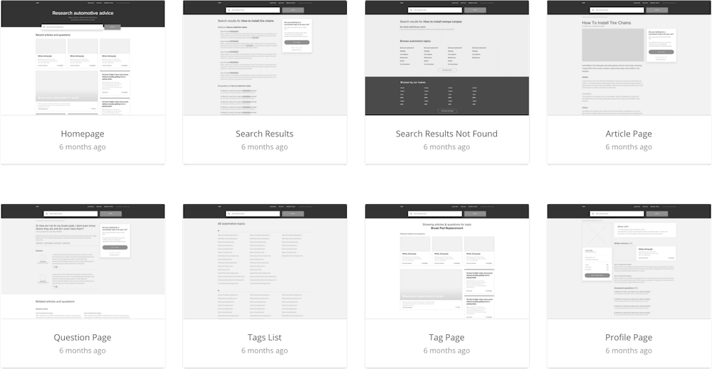 wireframes of advice page