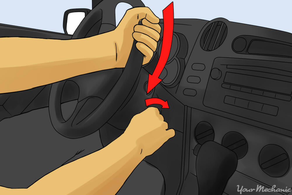 turning the key in the ignition and turning the steering wheel