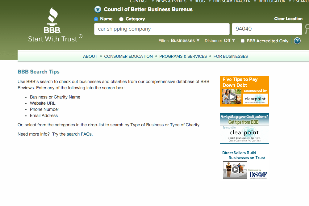 better business bureau screenshot