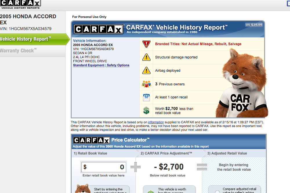 Carfax accident report