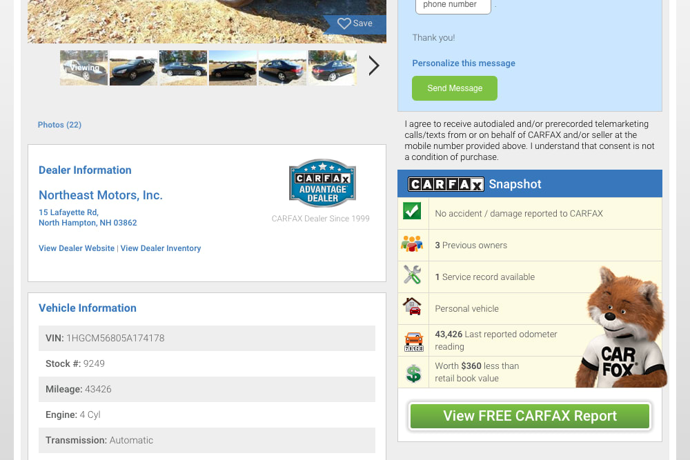 Carfax view report button