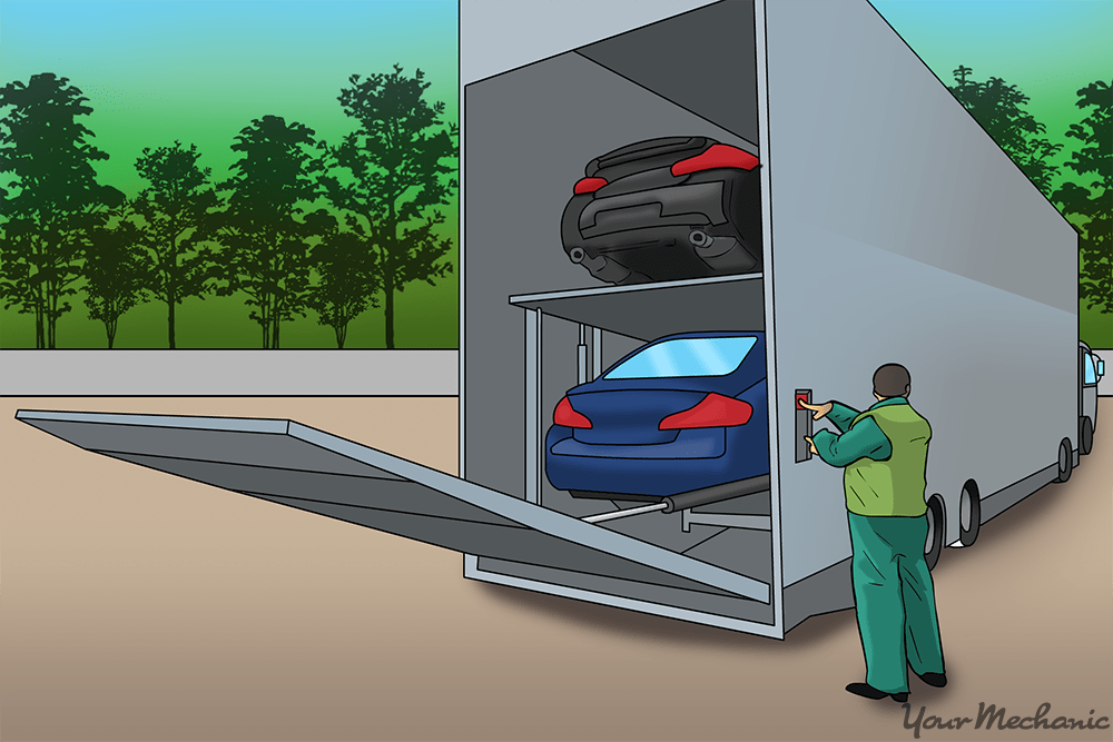 car being delivered in an enclosed truck