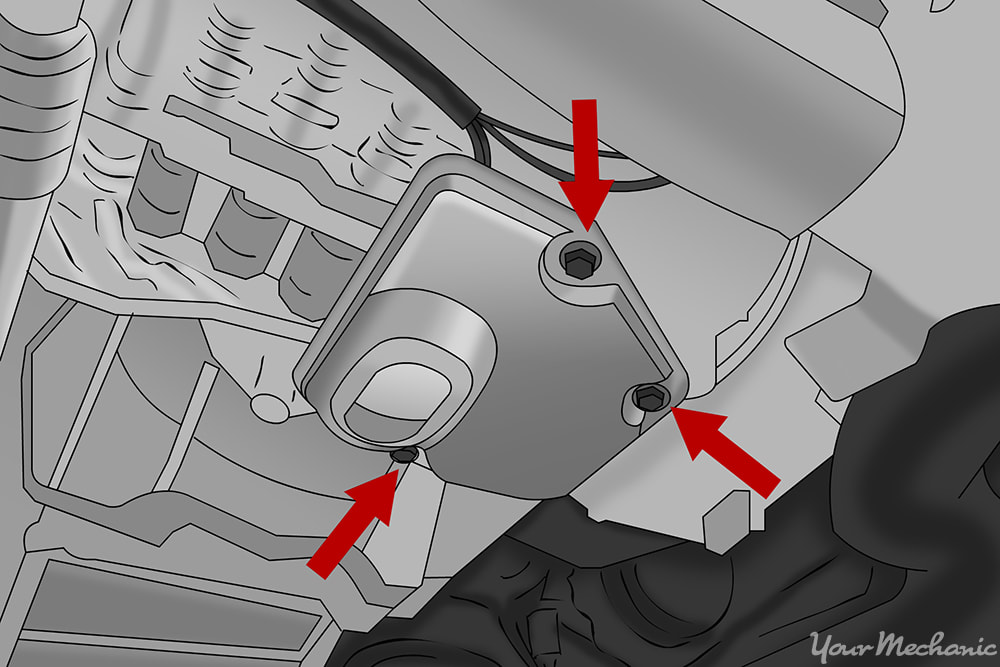 arrows indicating where to remove a transmission oil filter