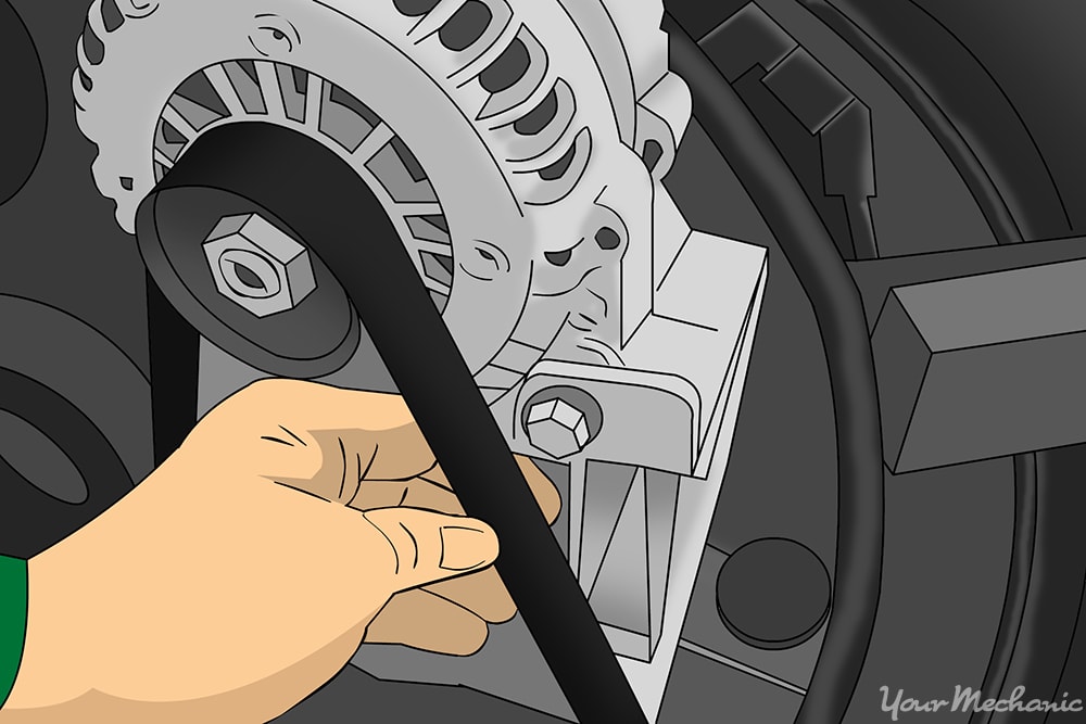 person examining timing belt