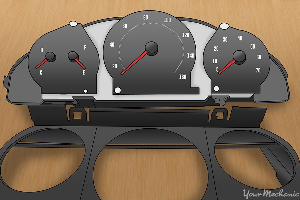 plastic cover removed from the instrument cluster