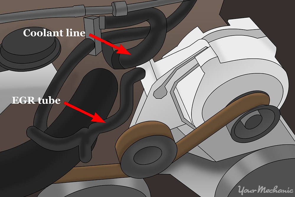 diagram showing the coolant line that needs to be removed to access the EGR tube