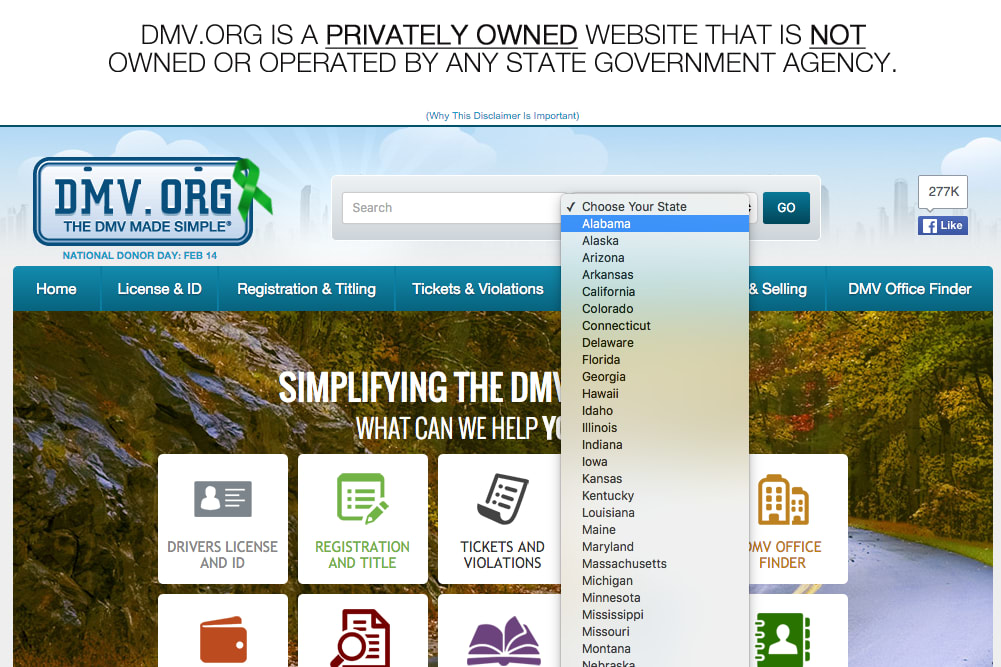 dmv site screenshot state selection