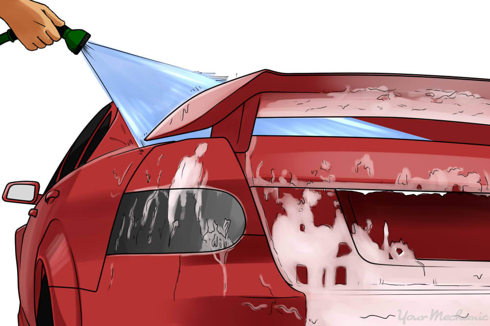 rinsing off a car