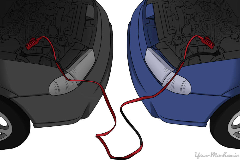 How to Use Jumper Cables - Donor car battery hooked up to car with dead battery