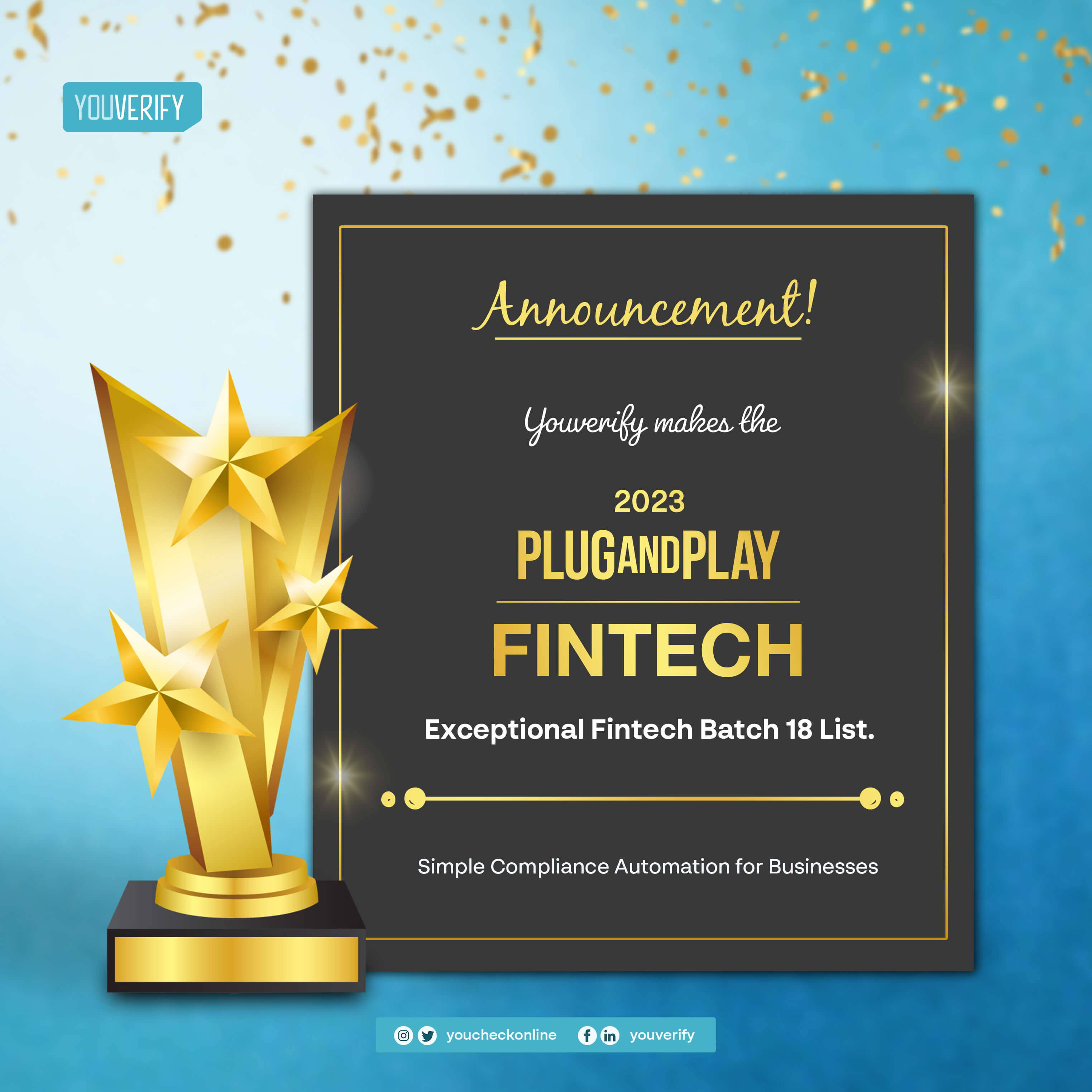 Youverify Earns a Spot on Plug and Play Fintech's 2023 Exceptional Fintech Batch 18 List