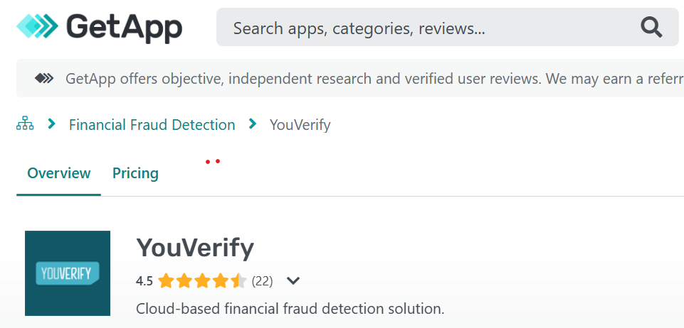 Youverify’s 4.5★ average rating on GetApp, with verified users commending its intuitive KYC workflow automation and AML compliance tools.