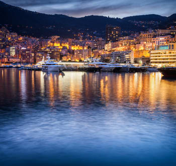 The bay of Monaco at night - view over the water