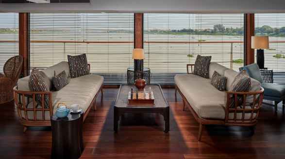 62m charter yacht Aqua Mekong indoor lounge