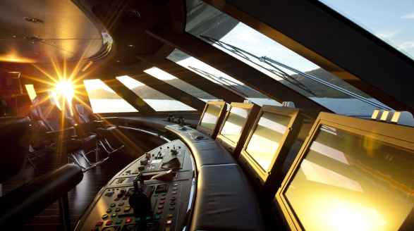 88m Maltese Falcon sailing yacht for charter - bridge at sunset