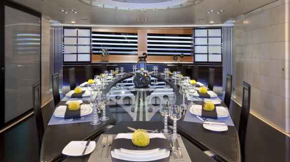 88m Maltese Falcon sailing yacht for charter - dining table, interior
