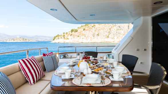 Rebecca V, 25.8m charter yacht - deck spaces and dining