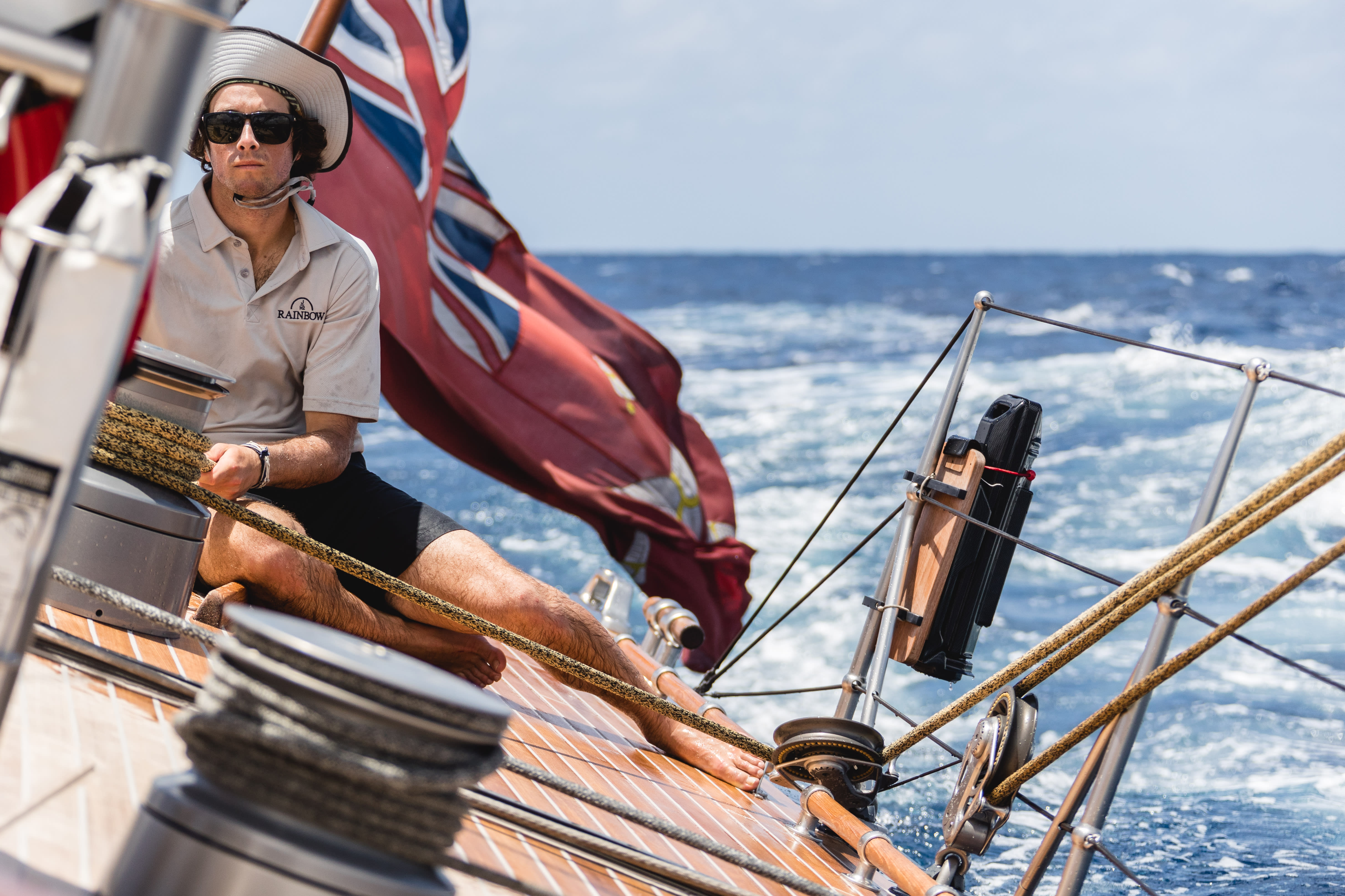 Crew sailing on a sailing yacht