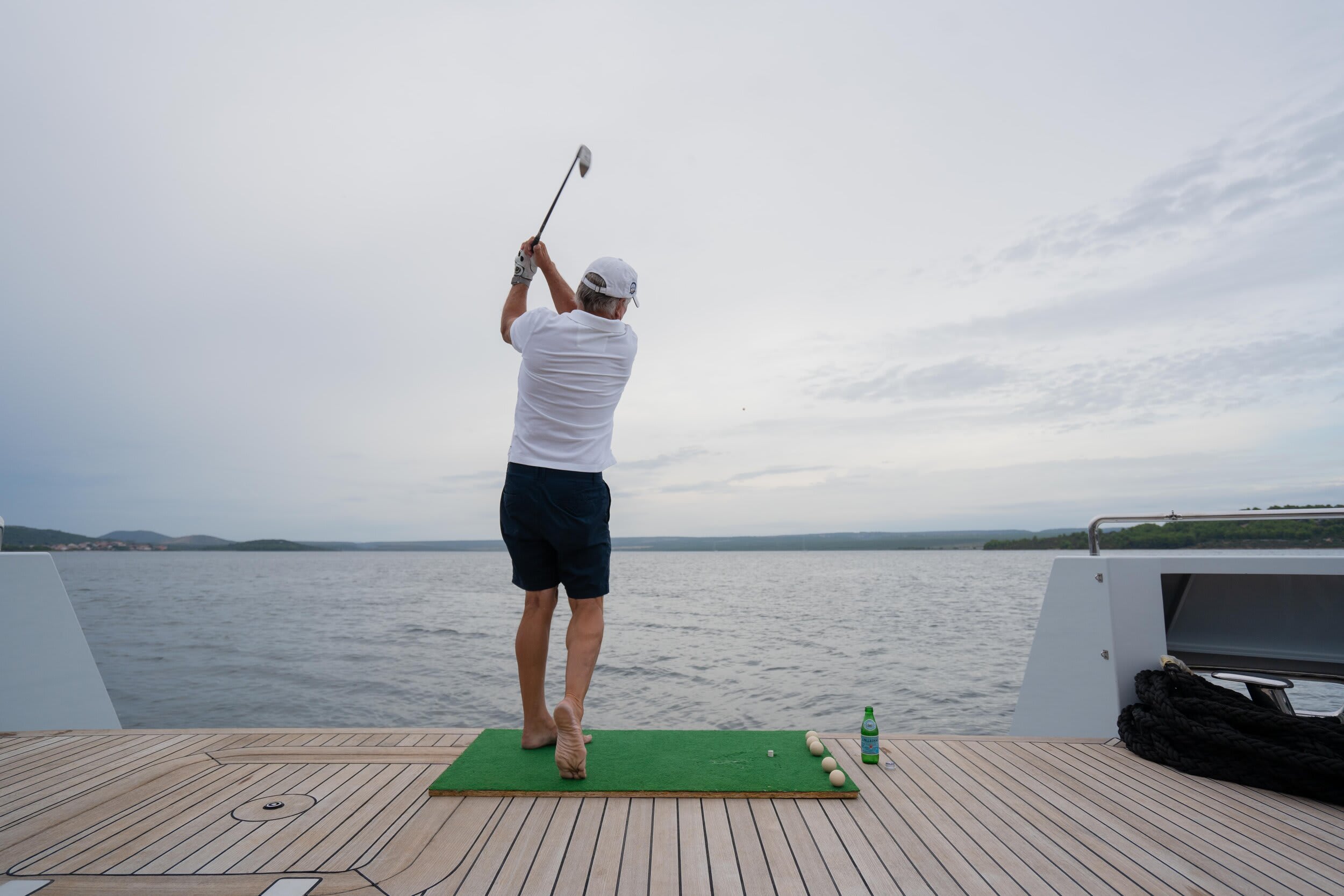 36.4m Preference 19 for charter with YPI - golf from the yacht