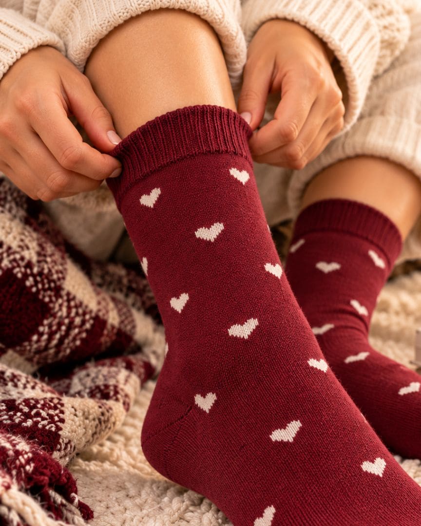 Woollen Crew Socks for Women | Warm, Soft & Cozy Winter Socks | Cute Heart Print | Pack of 2 Pairs thumbnail 4
