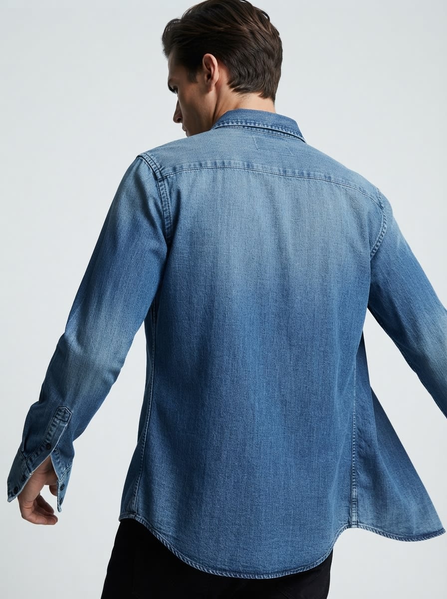 LUCA US DENIM PLAIN SHIRT-M-DENIM BLUE, image 2