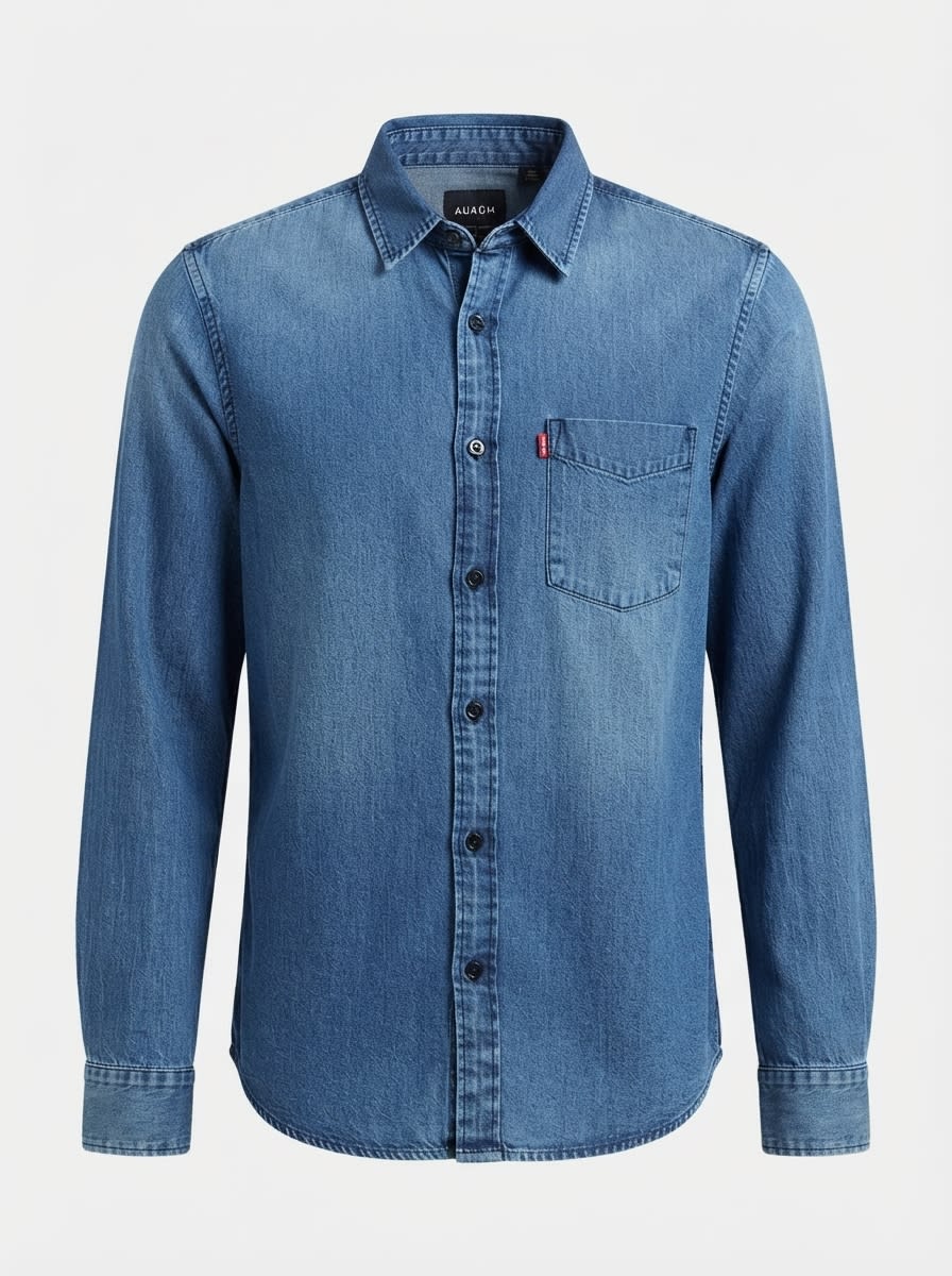LUCA US DENIM PLAIN SHIRT-M-DENIM BLUE, image 3