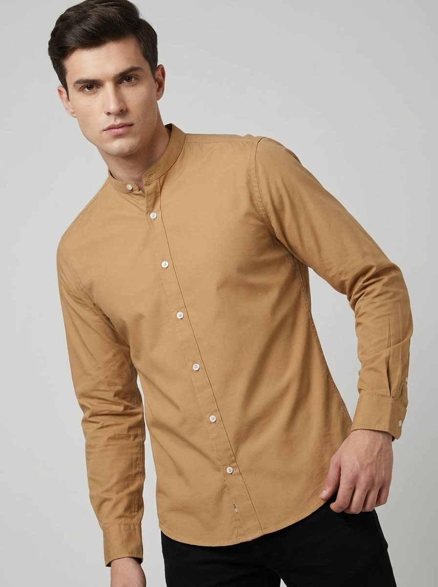 FUES CHINESE NECK OXFORD PLAIN F/S