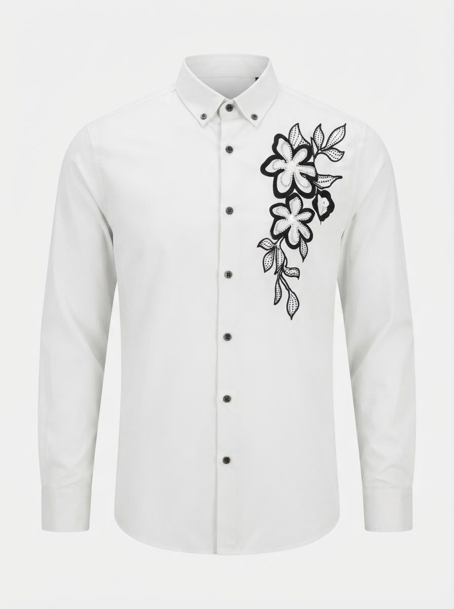 GIMMICH CHEST EMBROIDERY SATIN SHIRT F/S, image 3
