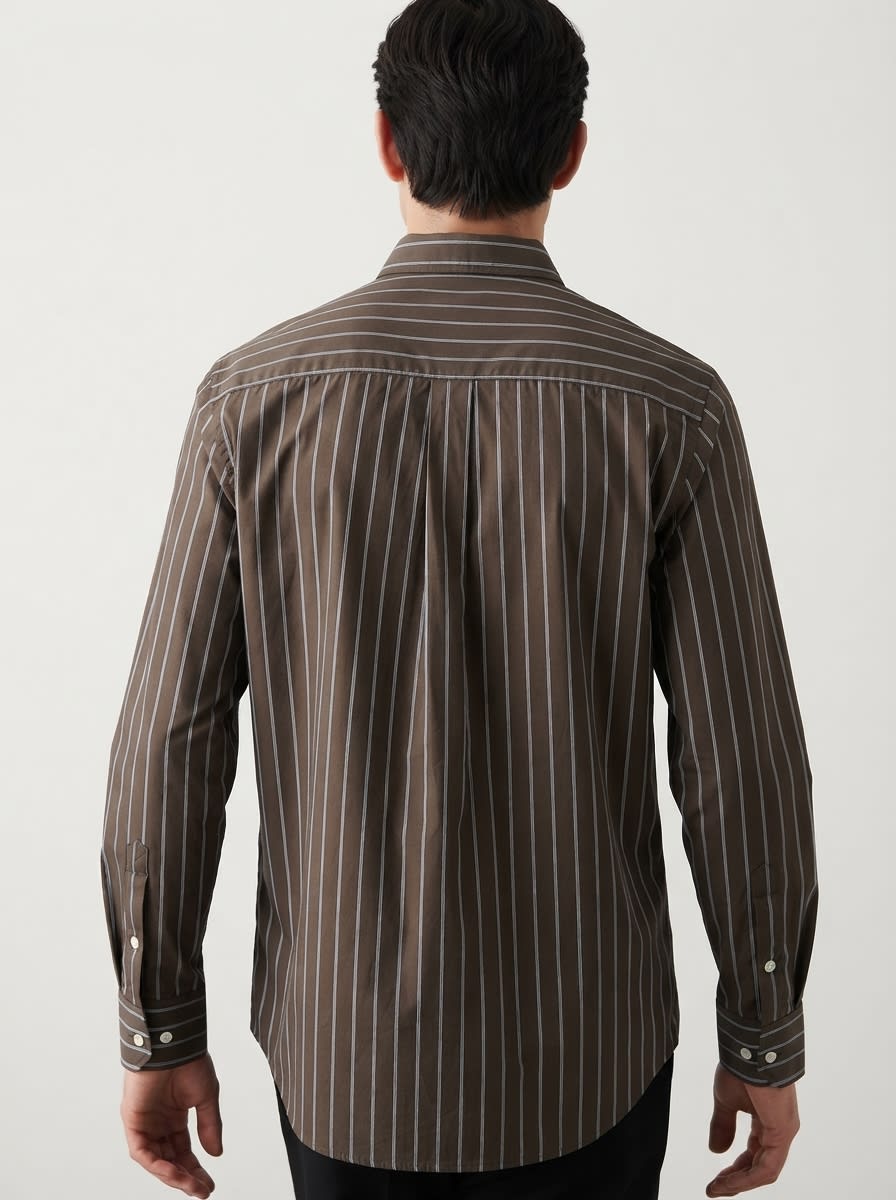 WHITE LEAF LINEN STRIPES SHIRT H/S-M- LIGHT BROWN, image 2
