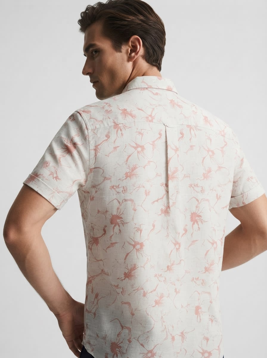 WHITE LEAF LINEN PRINT SHIRT H/S, image 2