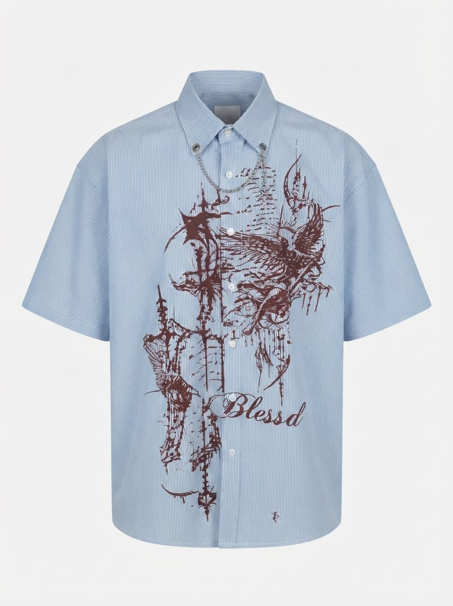 LOOPY POLYSTER STRIPES CHAIN SHIRT H/S, image 3