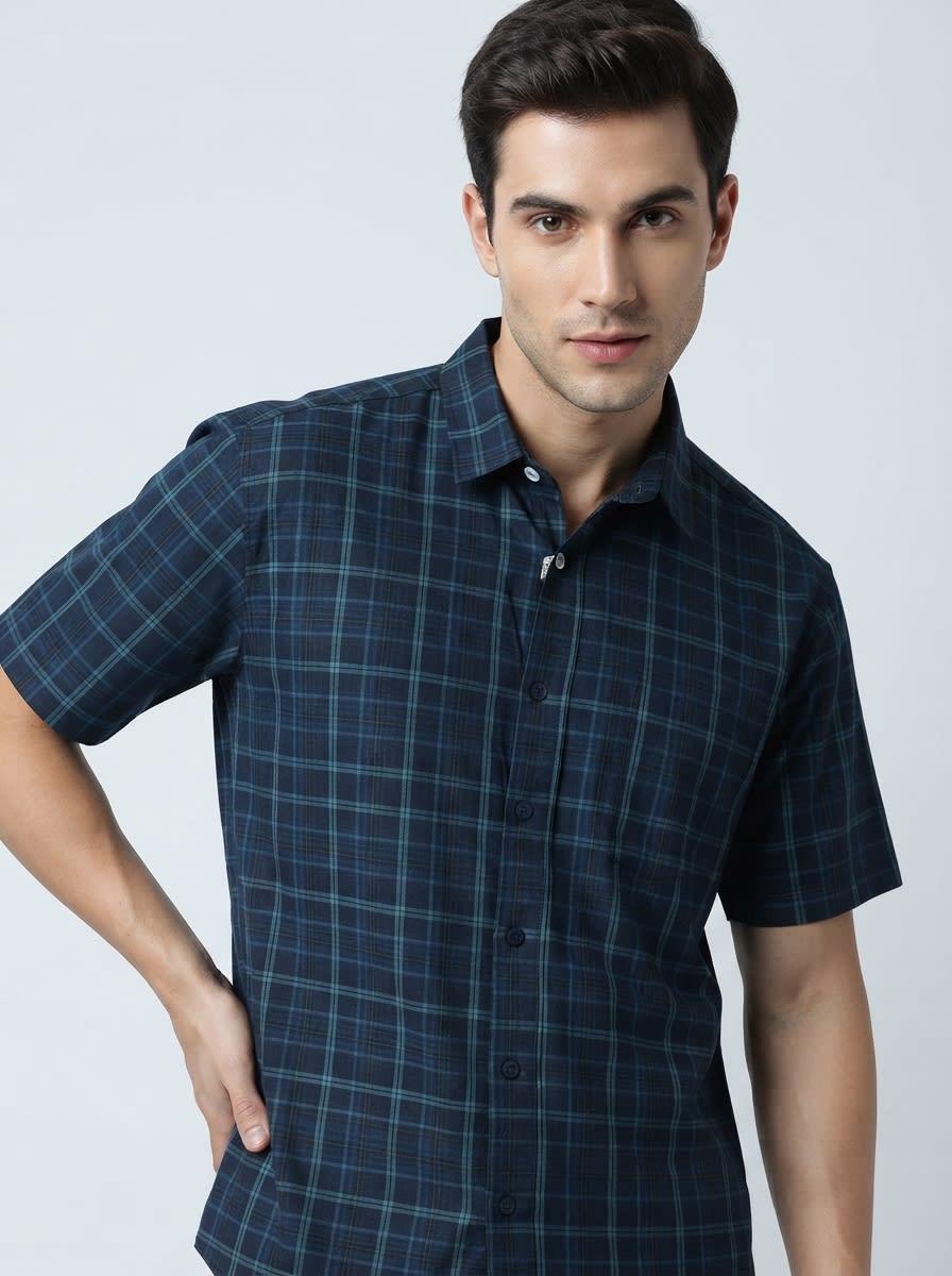 CADET OXFORD CHECK BACK PRINT SHIRT H/S