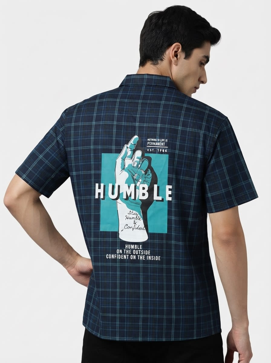 CADET OXFORD CHECK BACK PRINT SHIRT H/S, image 2