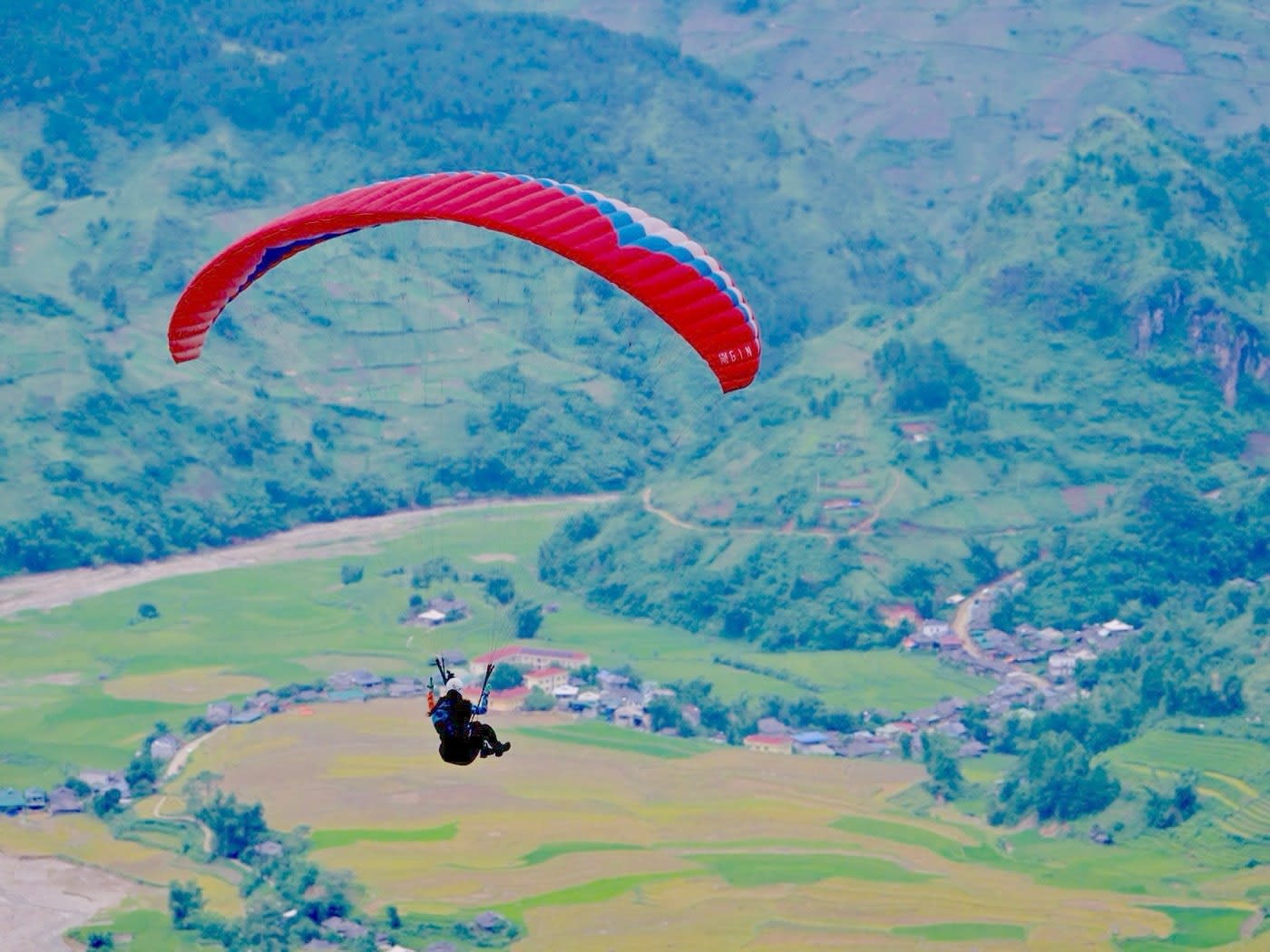 Flying solo over the valley after a break
