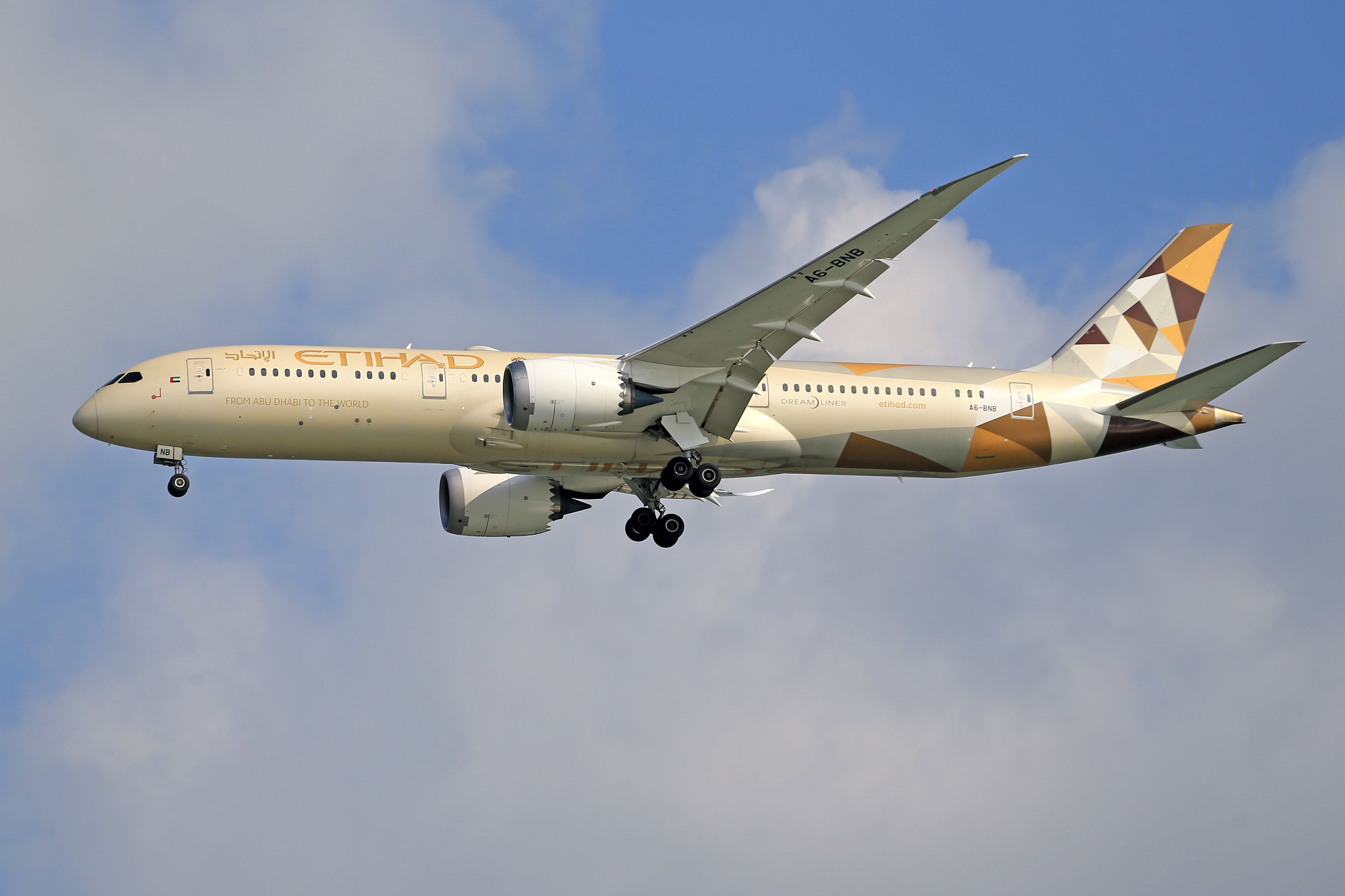 Etihad Airways aircraft exterior at sunset representing premium international travel