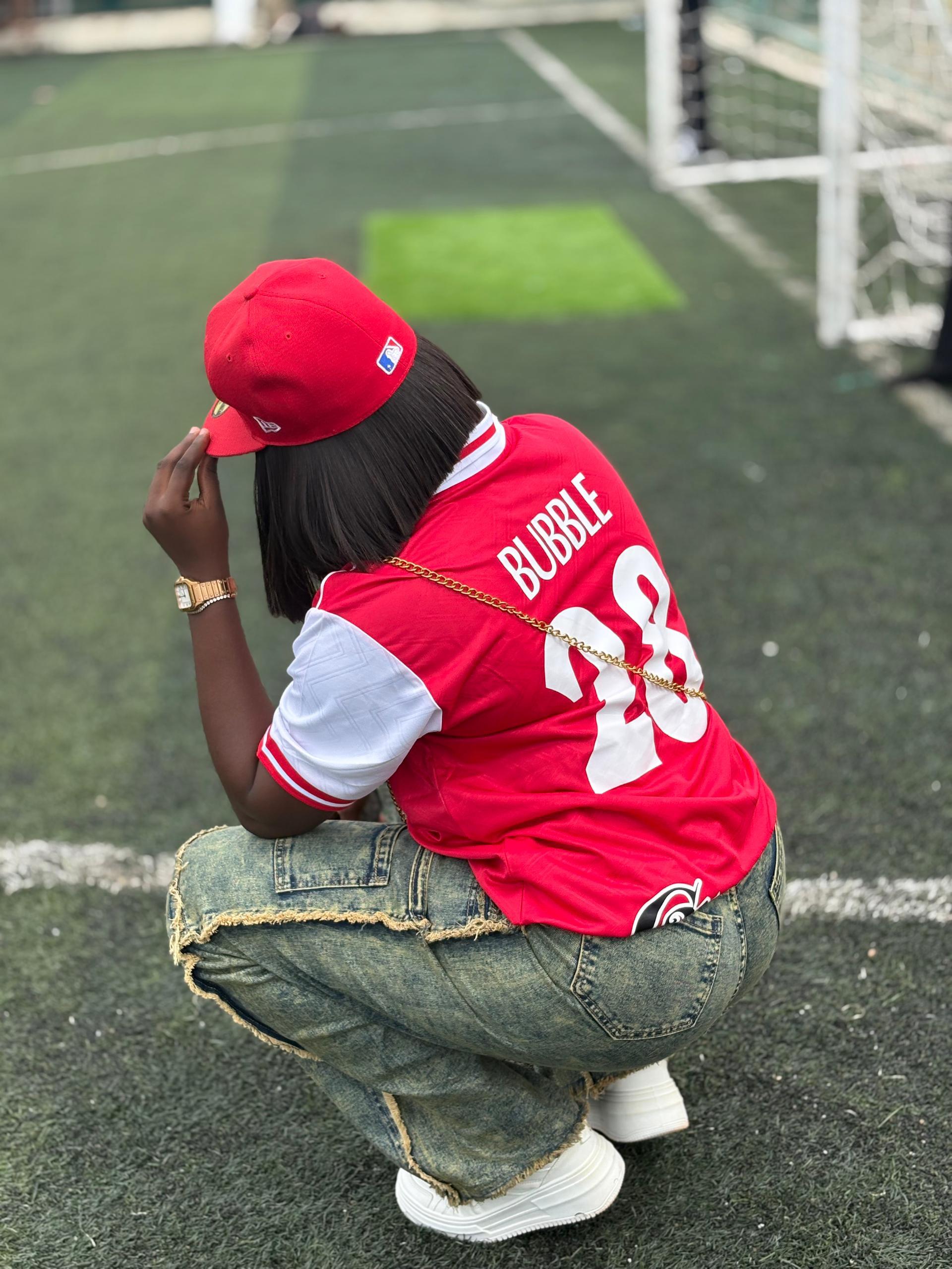 Fantier customer wearing football jersey