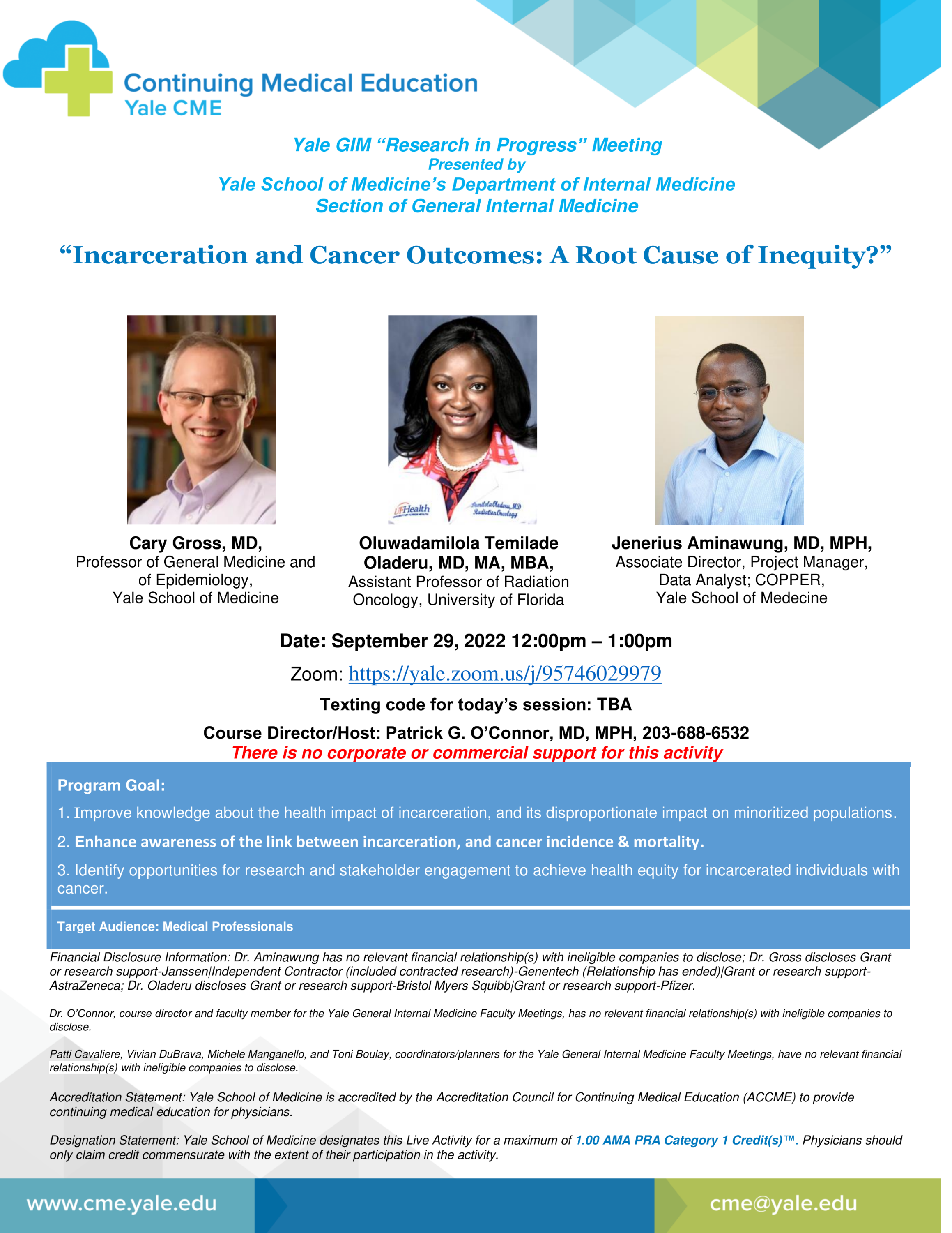 Yale GIM Research in Progress: “Incarceration and Cancer Outcomes 