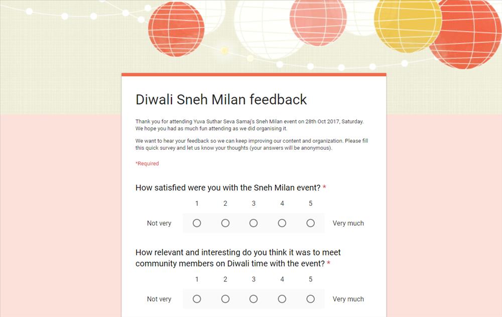 Feedback for Diwali Sneh Milan