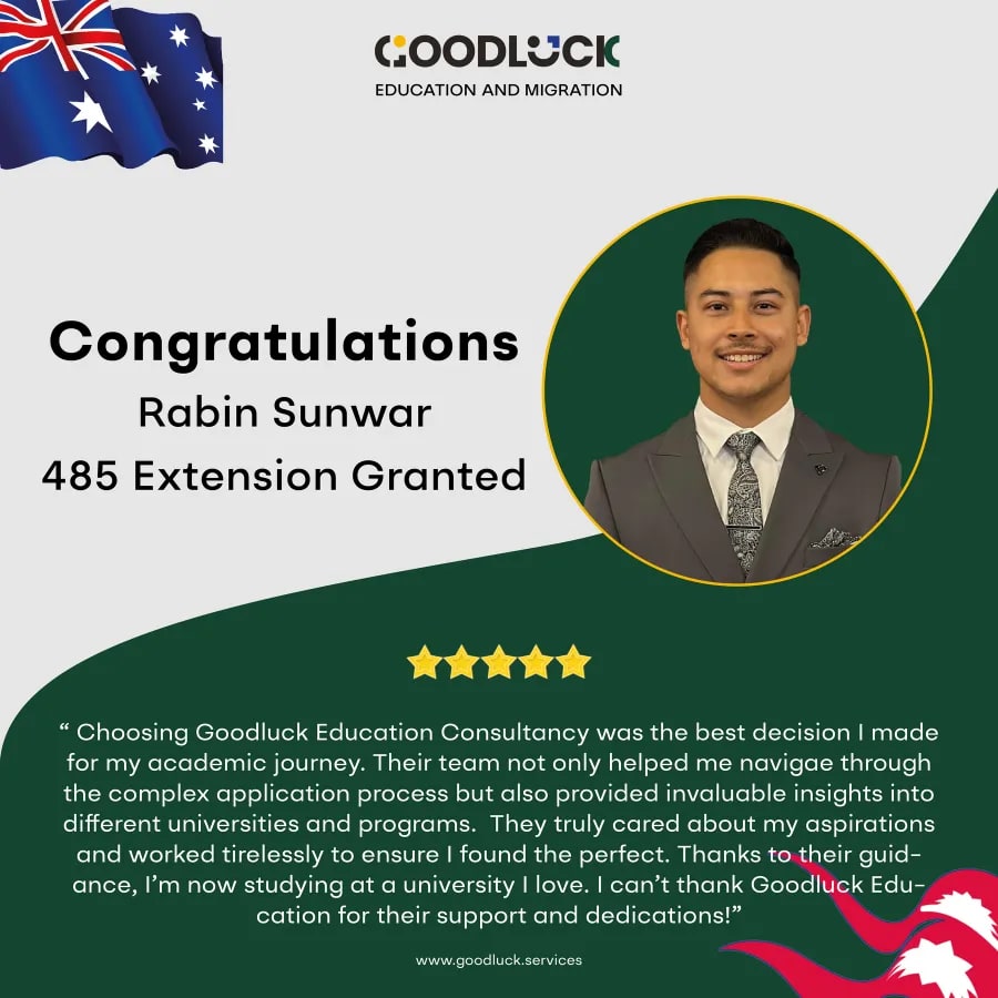 Congratulations Robin Sunwar, 485 extension granted