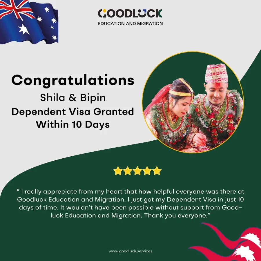Congratulations Shila and Bipin, dependent visa granted within 10 days