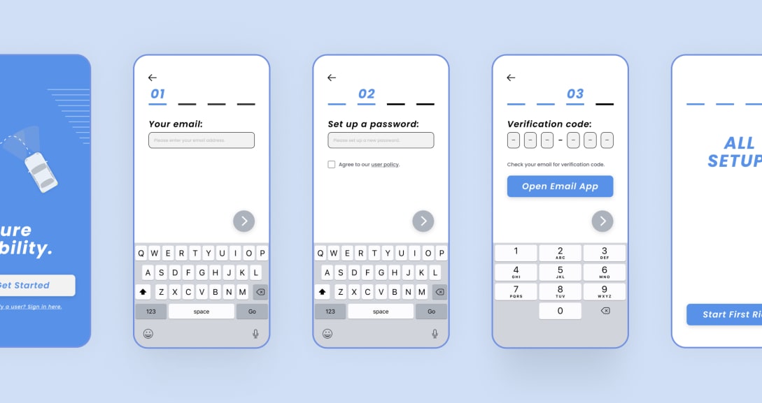 Riding app onboarding flow UI