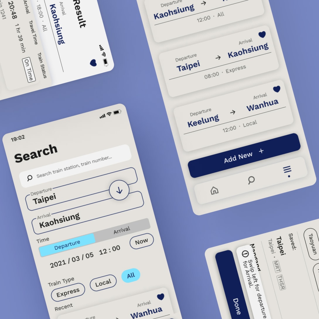Train timetable app UI