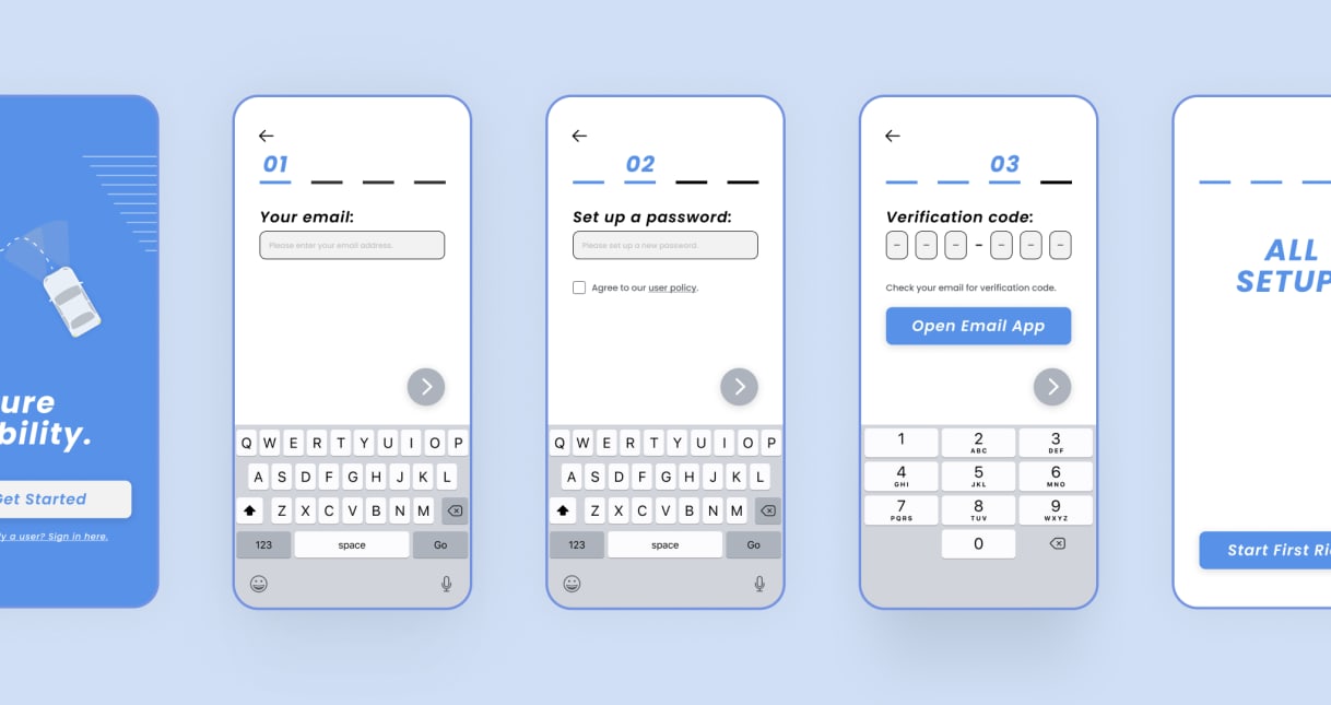 Riding app onboarding flow UI