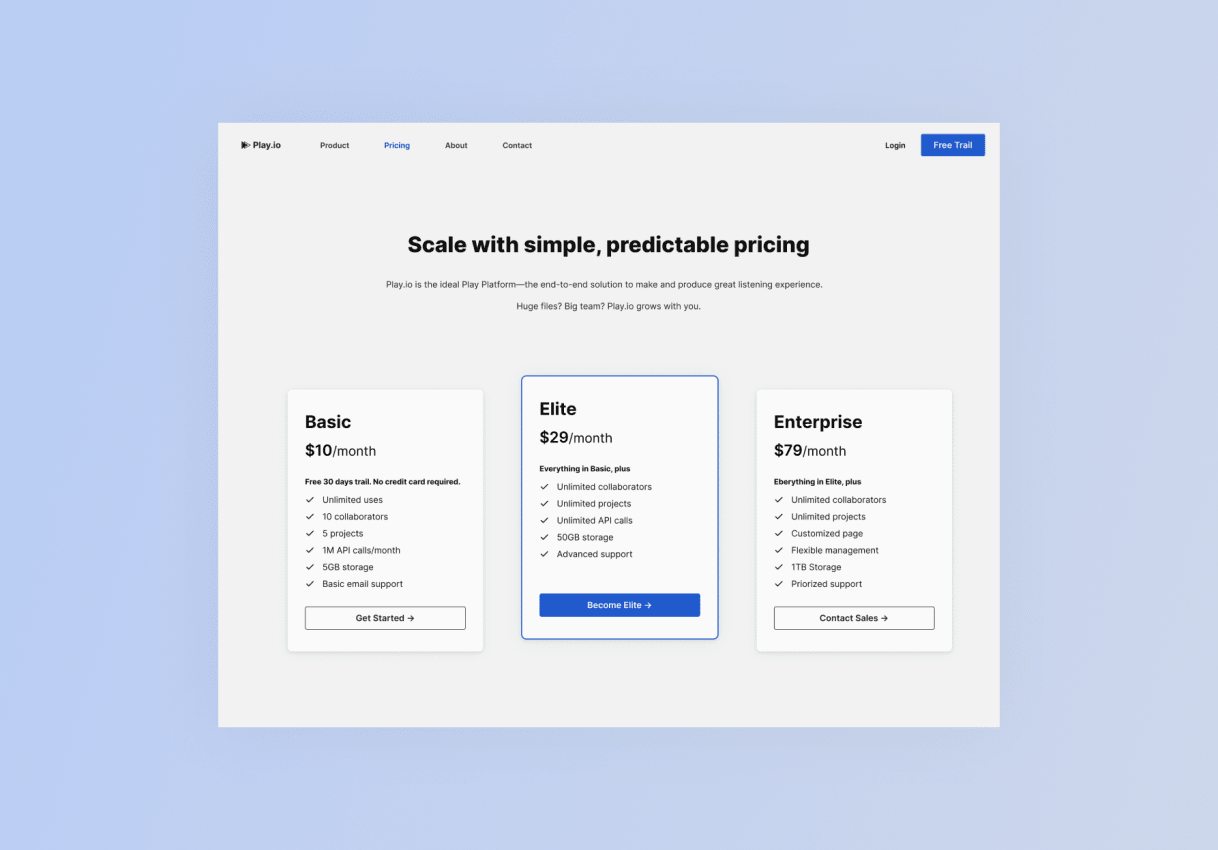 Pricing page exploration