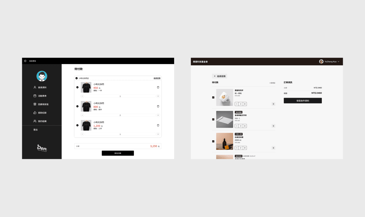Before and after of cart page