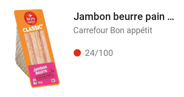 Jambon beurre pain de mie complet